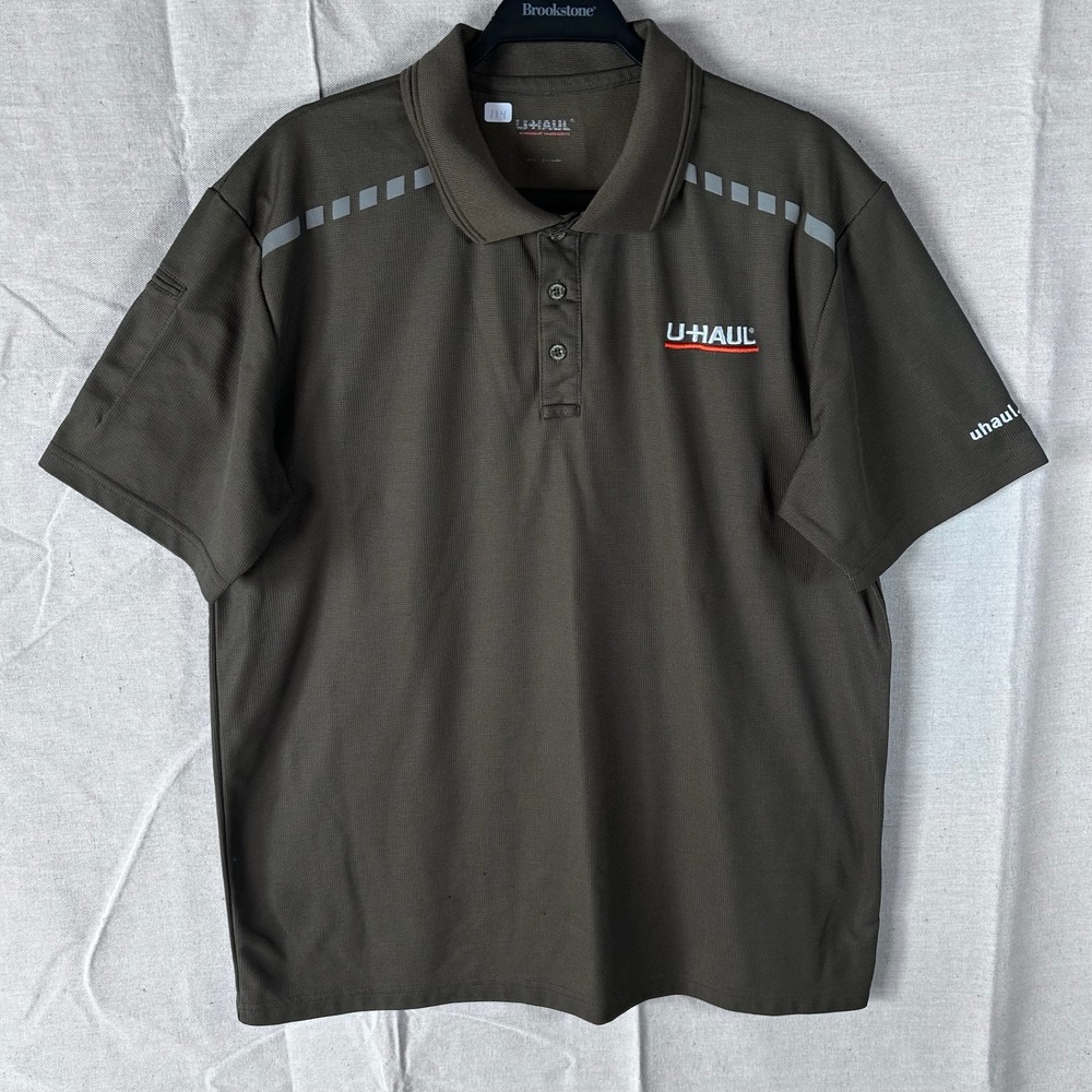 U-Haul Mens Uniform Polo Shirt Brown Short Sleeve Reflective Logo Size XL